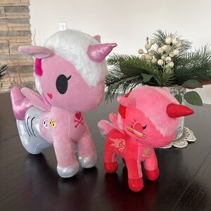 NWOT Tokidoki The Sky Unicorn & Gelatina Mermicorno Plush Toys, Pink Red Fantasy